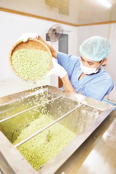 Dây chuyền sản xuất tại HTX Dịch vụ nông nghiệp sông Hồng.