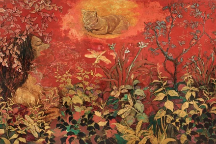 Tác phẩm "Gọi trăng" của họa sĩ Phạm Trà My, sáng tác năm 2023.