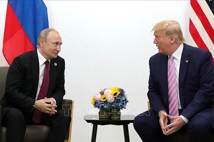 Tổng thống Nga Vladimir Putin (trái) và người đồng cấp Mỹ Donald Trump. (Ảnh tư liệu: Kyodo/TTXVN)