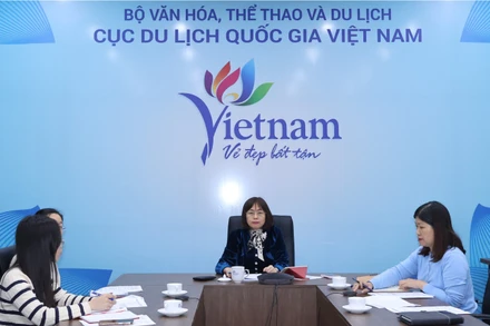 Phó Cục trưởng Du lịch Quốc gia Việt Nam Nguyễn Thị Hoa Mai chủ trì cuộc họp trực tuyến về công tác tổ chức ITE HCMC 2026. (Ảnh: TITC)