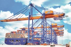 Bốc dỡ hàng hóa tại cảng Cái Mép-Thị Vải, phường Tân Thành, Thành phố Hồ Chí Minh. (Ảnh THẾ ANH)