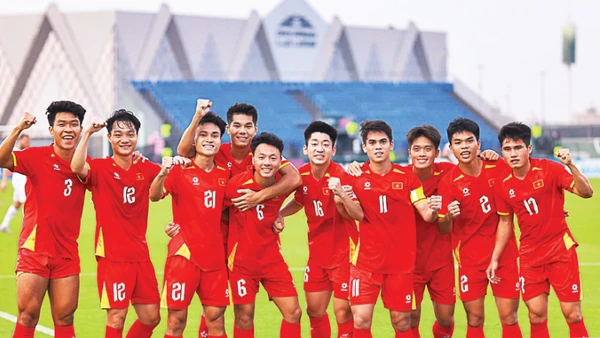 Niềm vui chiến thắng của các cầu thủ U23 Việt Nam tại giải U23 châu Á 2026. (Ảnh: TED TRẦN)