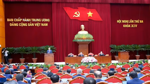 Quang cảnh Hội nghị lần thứ ba Ban Chấp hành Trung ương Đảng Cộng sản Việt Nam khóa XIV. (Ảnh: ĐĂNG KHOA)