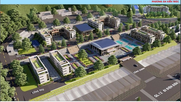 Phối cảnh Trường Phổ thông nội trú Tiểu học và Trung học cơ sở Phong Thổ (Lai Châu) được khởi công sáng 19/8.