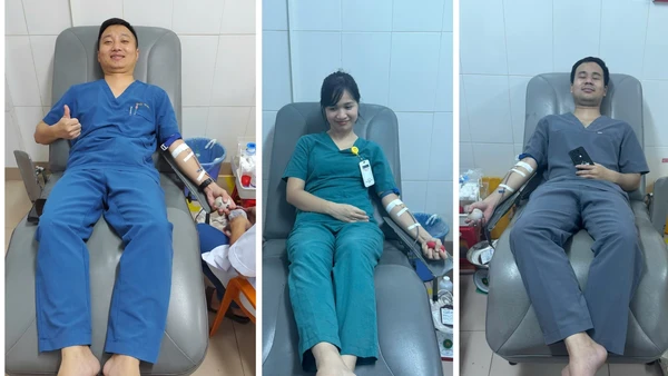 Các y, bác sĩ Bệnh viện đa khoa tỉnh Quảng Trị kịp thời hiến máu cứu chữa nạn nhân trong vụ tại nạn đặc biệt nghiêm trọng tại Quảng Trị. (Ảnh: Bệnh viện đa khoa tỉnh Quảng Trị)
