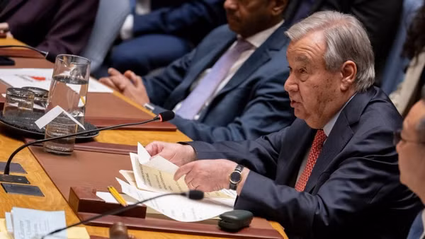 Tổng Thư ký Liên hợp quốc Antonio Guterres phát biểu tại phiên họp của Hội đồng Bảo an Liên hợp quốc về Ukraine, ở New York (Mỹ) ngày 28/5/2026. (Ảnh: THX/TTXVN)