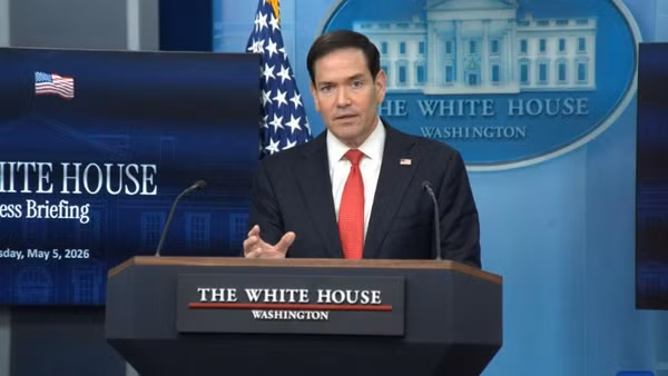 Ngoại trưởng Mỹ Marco Rubio phát biểu trong cuộc họp báo tại Nhà Trắng ở Washington, DC, Hoa Kỳ, ngày 5/5/2026. (Ảnh: Li Yuanqing/Xinhua)