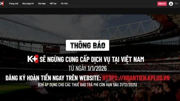 Thông báo dừng phát sóng từ ngày 1/1/2026 của truyền hình K+.