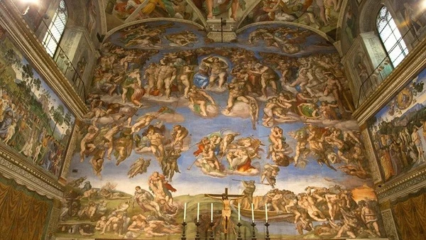 Kiệt tác “The Last Judgement” của Michelangelo trong nhà nguyện Sistine tại Vatican. (Ảnh: thethaovanhoa.vn) 