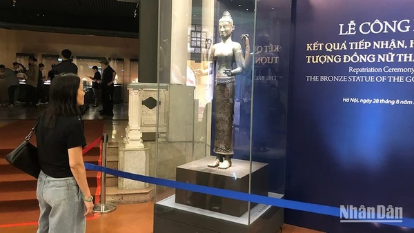 Tượng đồng Nữ thần Durga tại Bảo tàng Lịch sử quốc gia Việt Nam.