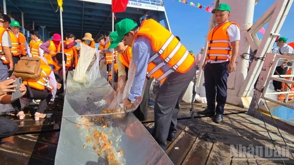 Thả cá ra sông Hậu tái tạo bổ sung nguồn cá tự nhiên.