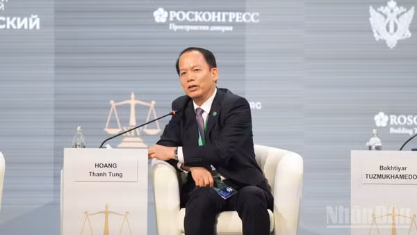 Bộ trưởng Tư pháp Hoàng Thanh Tùng tại Phiên toàn thể. (Ảnh: THANH THỂ)