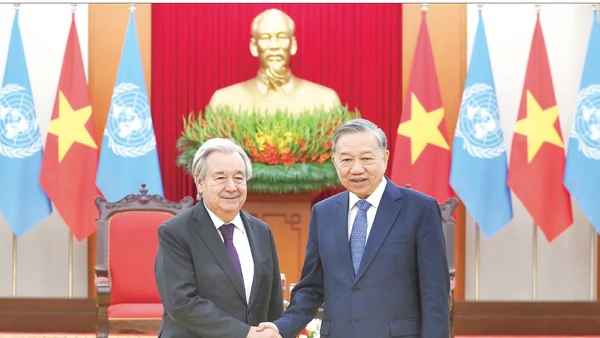 Tổng Bí thư Tô Lâm tiếp Tổng Thư ký Liên hợp quốc Antonio Guterres, tại Trụ sở Trung ương Đảng, ngày 25/10/2025. (Ảnh ĐĂNG KHOA)