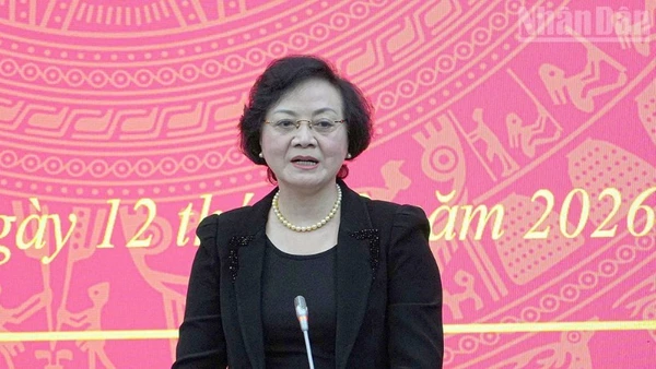 Đồng chí Phạm Thị Thanh Trà, Ủy viên Trung ương Đảng, Bí thư Trung ương Đảng, Phó Thủ tướng Chính phủ phát biểu tại hội nghị công bố quyết định kiểm tra, giám sát đối với Ban Thường vụ Tỉnh ủy Điện Biên.