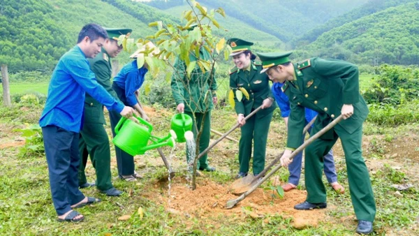 Tuổi trẻ Bộ đội Biên phòng tỉnh Nghệ An và đoàn viên thanh niên địa phương hăng hái trồng cây Xuân Bính Ngọ 2026.