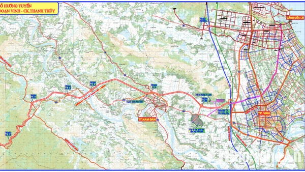 Bản đồ hướng tuyến tuyến cao tốc Vinh-Thanh Thủy.