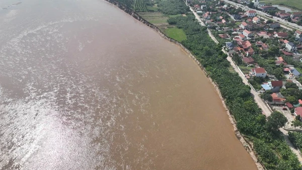 Nhiều vị trí sạt lở chỉ cách chân đê Hữu Thao vài chục mét.