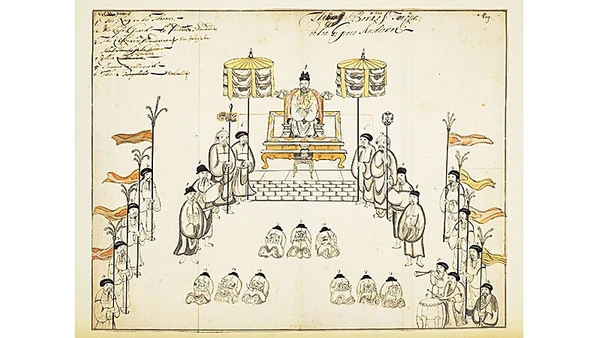 Lễ thiết triều của Vua Lê Hy Tông trong sách của Samuel Baron.