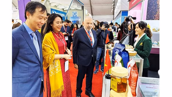 Giới thiệu hàng hóa Việt Nam tại Hội chợ ở Ai Cập. Ảnh: TTXVN