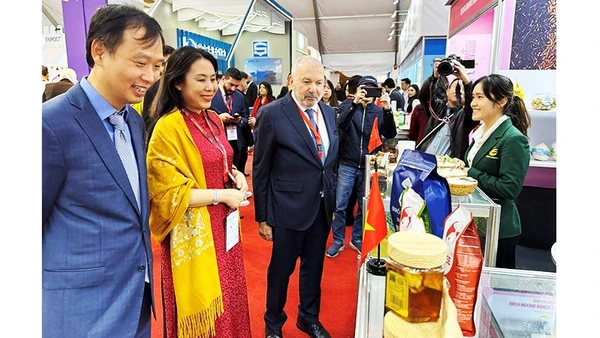 Giới thiệu hàng hóa Việt Nam tại Hội chợ ở Ai Cập. Ảnh: TTXVN