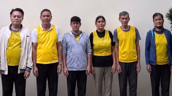 Các đối tượng tại cơ quan chức năng. (Ảnh: Công an cung cấp)