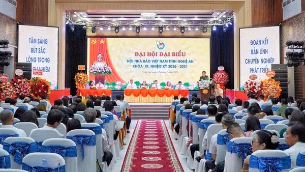 Quang cảnh Đại hội Đại biểu Hội Nhà báo Việt Nam tỉnh Nghệ An khóa IX.