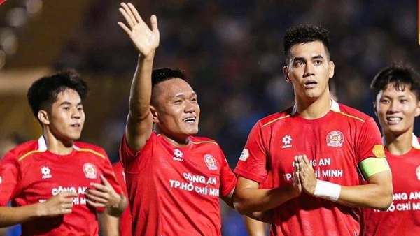 Niềm vui chiến thắng của các cầu thủ Câu lạc bộ Công an Thành phố Hồ Chí Minh.