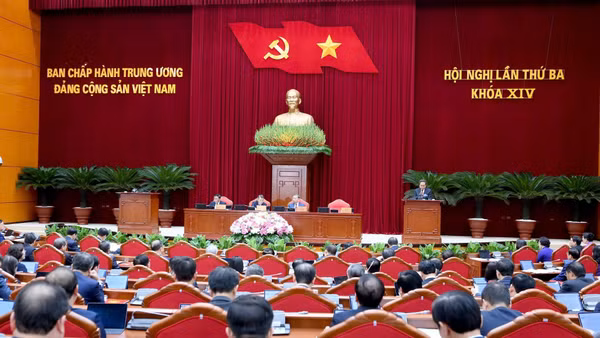 Hội nghị lần thứ 3 Ban Chấp hành Trung ương Đảng Cộng sản Việt Nam khóa XIV. (Ảnh: ĐĂNG KHOA)