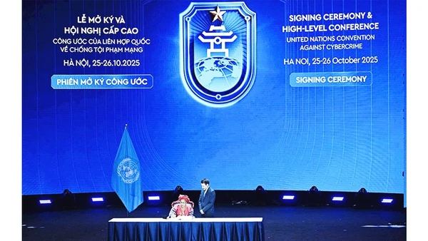 Tổng Thư ký Liên hợp quốc Antonio Guterres phát biểu tại Lễ mở ký Công ước Liên hợp quốc về chống tội phạm mạng, ngày 25/10/2025.