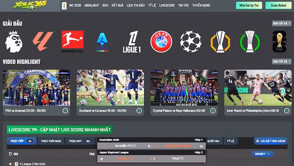 Giao diện trang web Xoilac TV. 