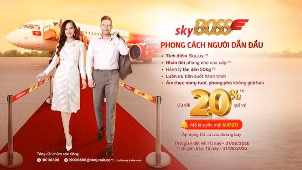 Vietjet công bố triển khai chương trình ưu đãi mùa hè với mức giảm 20% giá vé cho các hạng vé Deluxe, SkyBoss và Business trên toàn mạng bay trong nước và quốc tế.