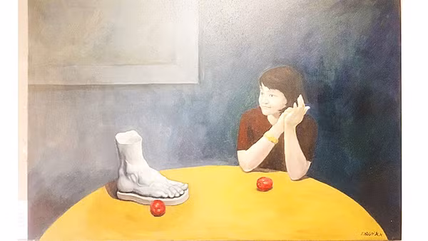 “Chân dung 1 - Đối thoại với bàn chân”, tranh sơn dầu Nguyễn Trương Quý vẽ năm 2026.