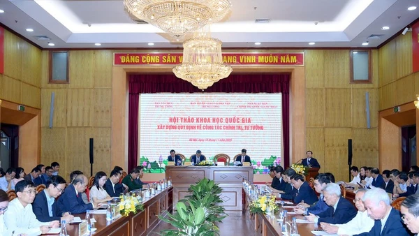 Hội thảo khoa học quốc gia: "Xây dựng Quy định về công tác chính trị, tư tưởng" do Ban Tuyên giáo và Dân vận Trung ương chủ trì, phối hợp Ban Tổ chức Trung ương, Nhà xuất bản Chính trị quốc gia Sự thật tổ chức tháng 11/2025. (Ảnh: Đăng Khoa)