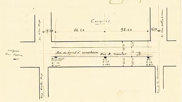 Sơ đồ cắm mốc phục vụ xây dựng cống ở đại lộ Carnot (phố Phan Đình Phùng). Nguồn: Trung tâm lưu trữ quốc gia I