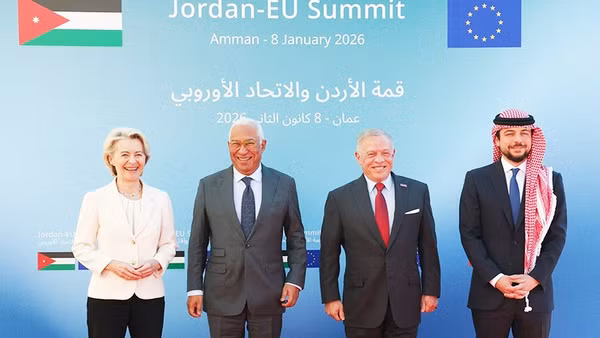Các nhà lãnh đạo EU và Jordan gặp gỡ tại Thủ đô Amman. Ảnh: AP