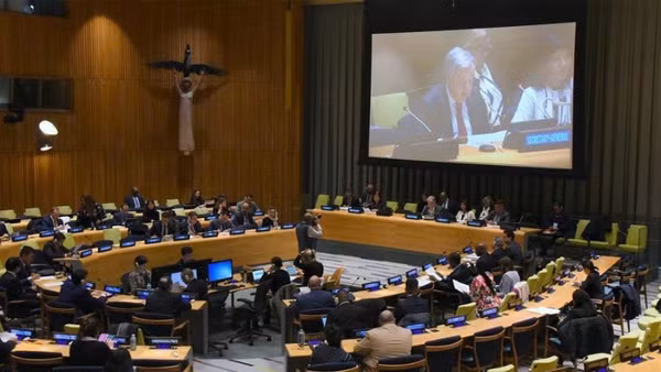 Quang cảnh một cuộc họp về tình hình Palestine tại trụ sở lIên hợp quốc ở New York Mỹ. (Ảnh: THX)