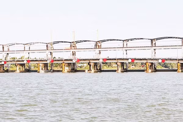 Độ mặn 1‰, cống thủy lợi Láng Thé, xã Nhị Long được đóng lại để ngăn mặn.