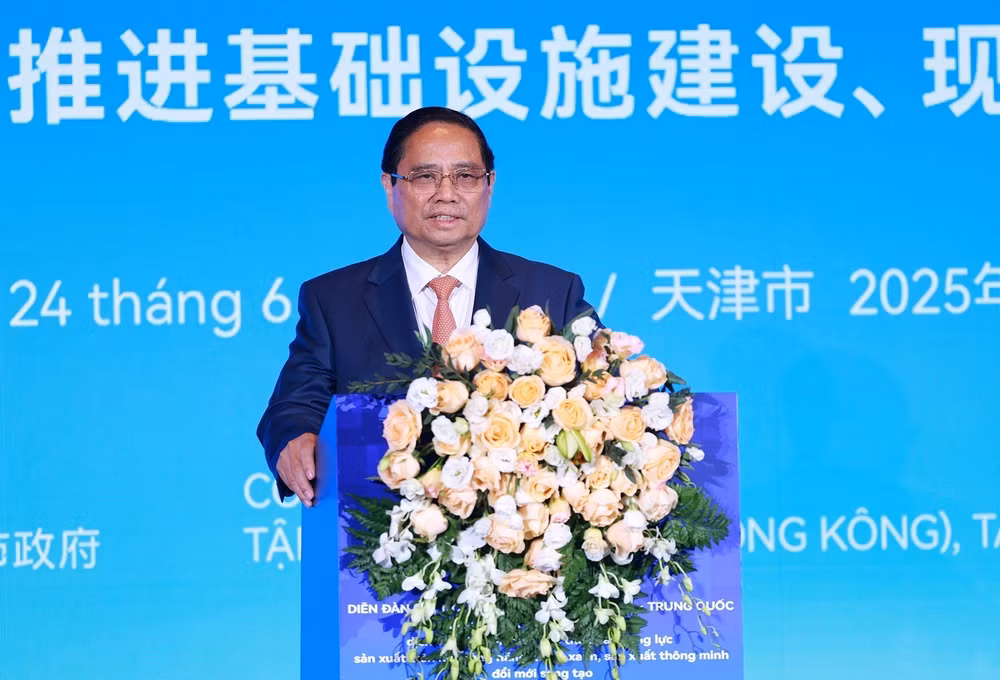 Thủ tướng Phạm Minh Chính phát biểu tại Diễn đàn kết nối doanh nghiệp Việt Nam-Trung Quốc. (Ảnh: Dương Giang/TTXVN)