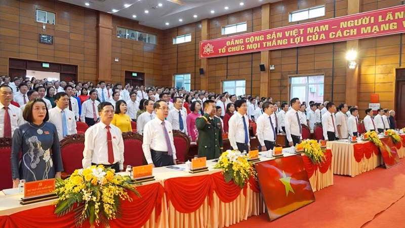 Các đại biểu tham dự đại hội thực hiện nghi lễ chào cờ.