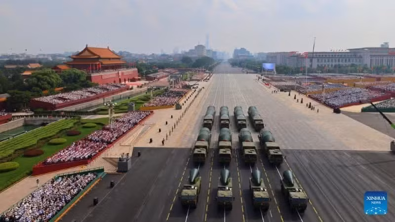 Đội hình tên lửa hạt nhân tham gia cuộc duyệt binh tại Thủ đô Bắc Kinh, Trung Quốc, ngày 3/9/2025. (Ảnh: Xinhua) 