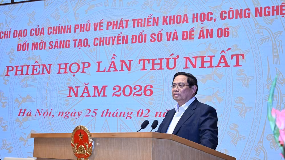 Thủ tướng Chính phủ Phạm Minh Chính phát biểu tại Phiên họp lần thứ nhất năm 2026 của Ban Chỉ đạo của Chính phủ về phát triển khoa học, công nghệ, đổi mới sáng tạo, chuyển đổi số và Đề án 06. (Ảnh: TRẦN HẢI)