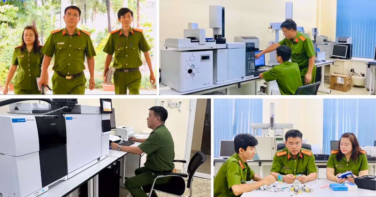 Thượng tá Nguyễn Hoàng Hà, Phó Phân viện trưởng Phân viện Khoa học hình sự tại Thành phố Hồ Chí Minh (C09B) và đồng nghiệp.