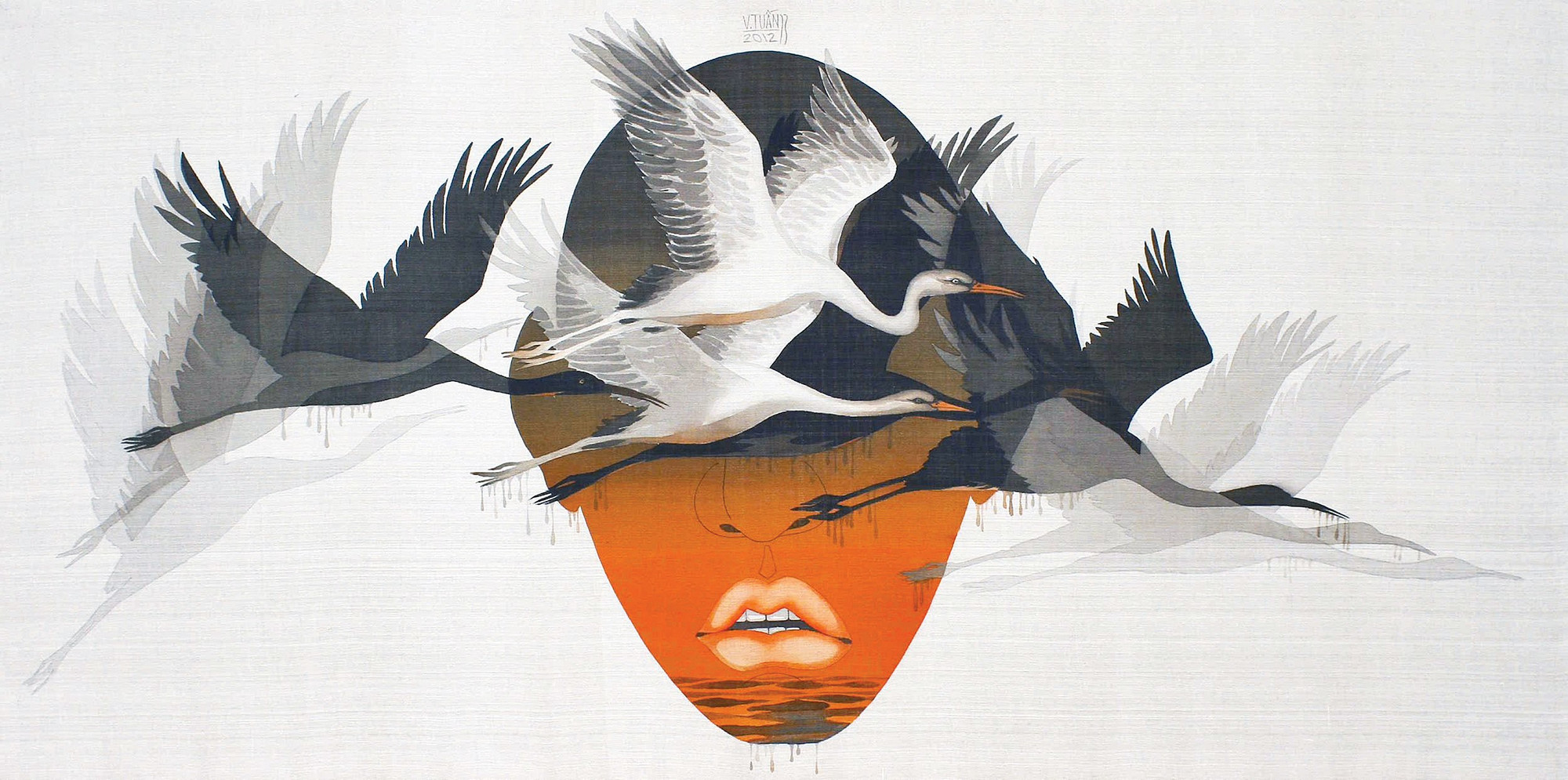 Đi tìm dòng sông, Lụa, 78x158 cm, 2012. 