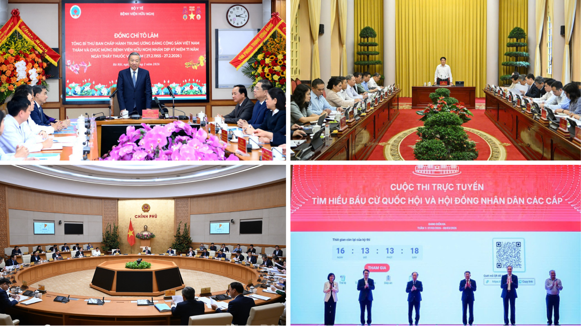 Tin nổi bật ngày 27/2: Tổng Bí thư thăm, chúc mừng cán bộ, nhân viên y tế Bệnh viện Hữu Nghị nhân Ngày Thầy thuốc Việt Nam; Thủ tướng chủ trì Phiên họp Chính phủ chuyên đề xây dựng pháp luật tháng 2/2026