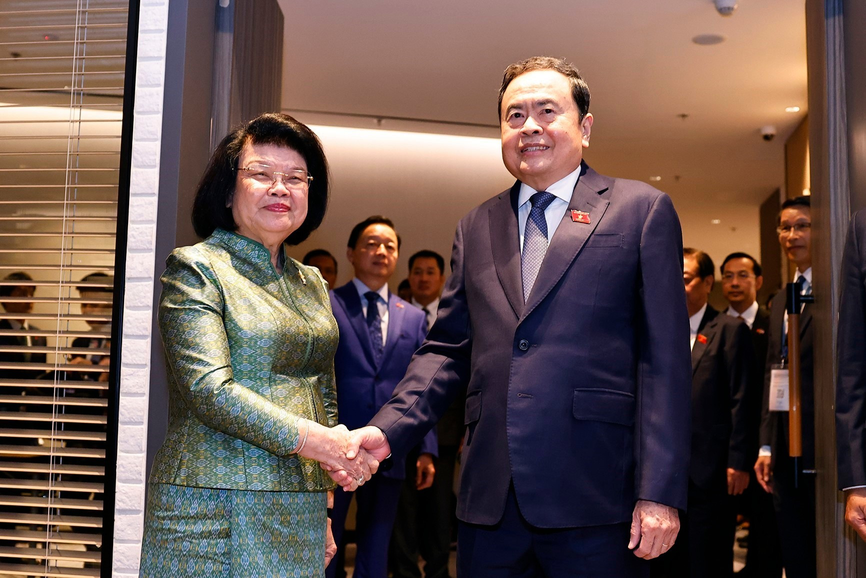 Trong chương trình tham dự Đại hội đồng liên Nghị viện các nước ASEAN lần thứ 46 (AIPA-46), sáng 17/9/2025, tại thủ đô Kuala Lumpur, Chủ tịch Quốc hội Trần Thanh Mẫn gặp Chủ tịch Quốc hội Campuchia Samdech Maha Rathsaphethika Thipadei Khuon Sudary. Ảnh: Doãn Tấn – TTXVN