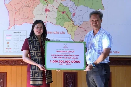 Đại diện Tập đoàn Trung Nam và các công ty thành viên trao ủng hộ người dân tỉnh Gia Lai.