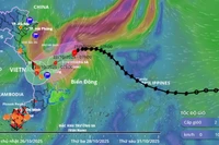 Cập nhật vị trí của bão số 12 lúc 9 giờ sáng 21/10. (Nguồn: Hệ thống Giám sát thiên tai Việt Nam)