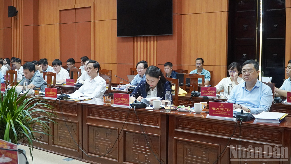 Các đại biểu trong Đoàn công tác Trung ương tham gia buổi làm việc với Ban Thường vụ Tỉnh ủy Quảng Nam. ndo_br_2.jpg