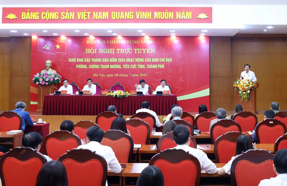 Một hội nghị trực tuyến của Ban Chỉ đạo phòng, chống tham nhũng, tiêu cực tỉnh, thành phố trực thuộc Trung ương do Ban Nội chính Trung ương tổ chức. (Ảnh: TTXVN)