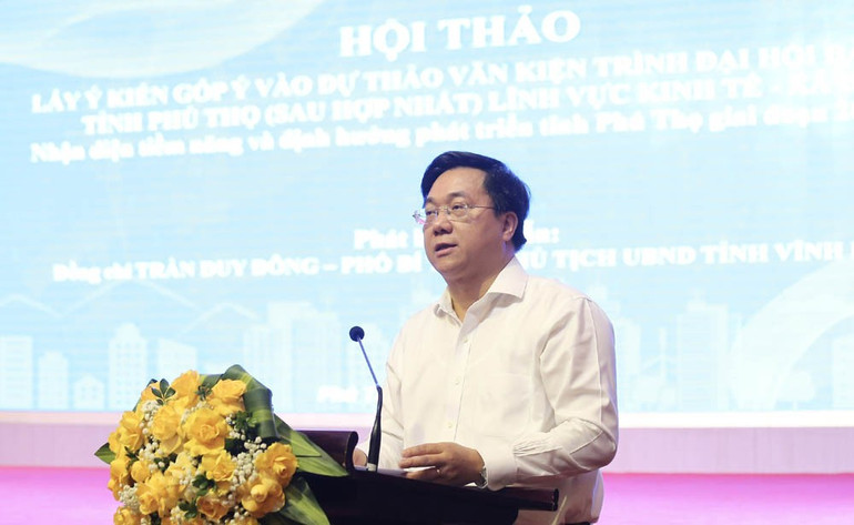Chủ tịch Ủy ban nhân dân tỉnh Vĩnh Phúc Trần Duy Đông phát biểu đề dẫn tại hội thảo. 16.jpg